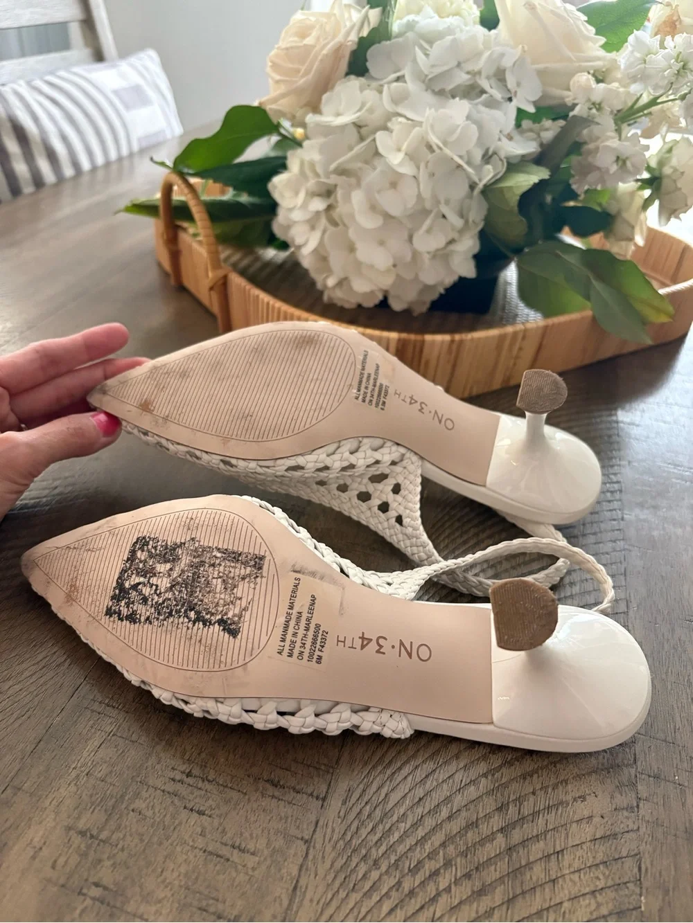 White Woven Slingback Pointed-Toe Heels